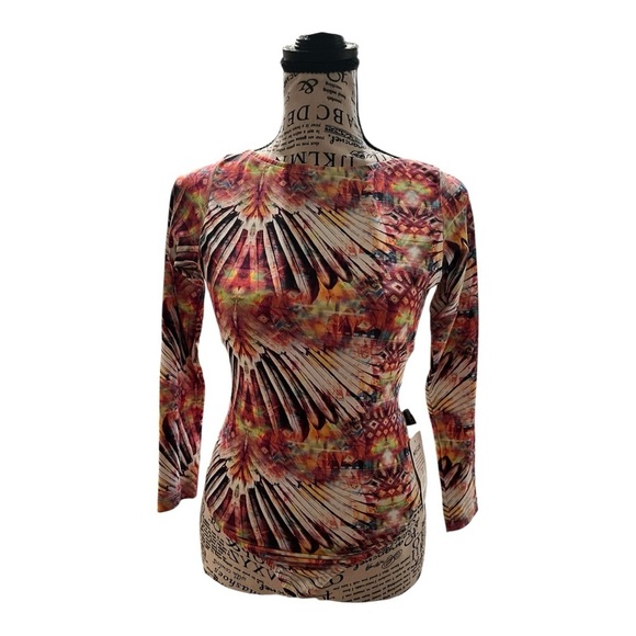 Colorful Feather Pattern Long Sleeve backless Bodysuit Medium NWT - Picture 2 of 13